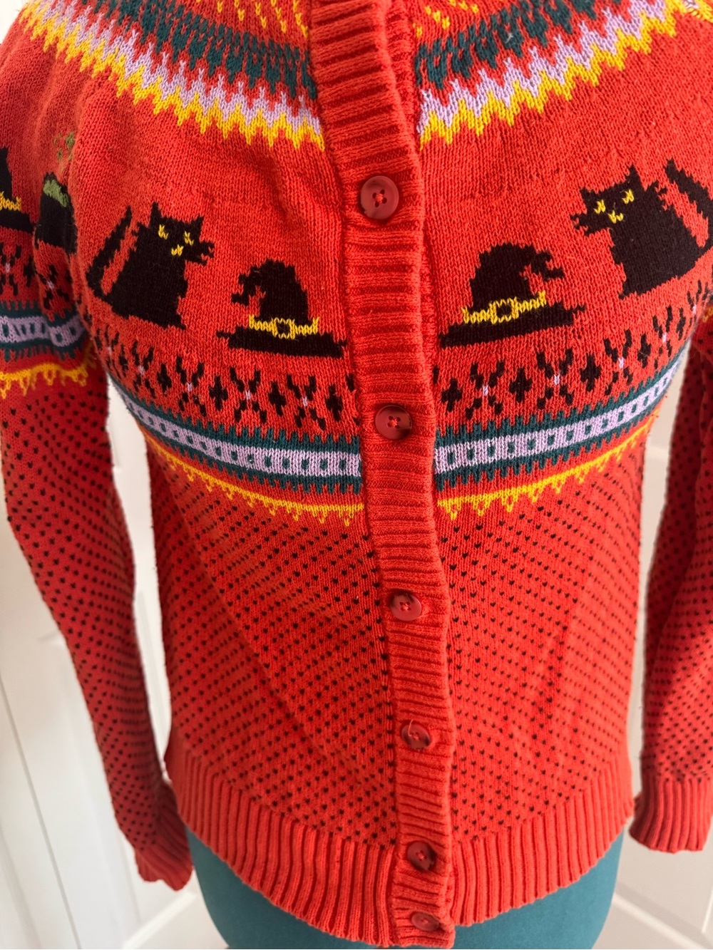 ModCloth Halloween Button Down Cardigan-Orange - Picture 3 of 7